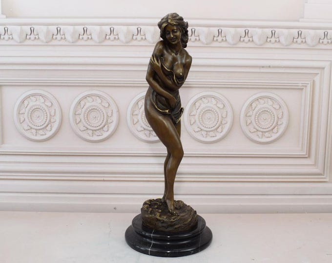 Bronze Woman in Dress - Bronze Figurine on Marble Base - Act Bronze Statue - Gift Idea - Home Decor - Housewarming Gift