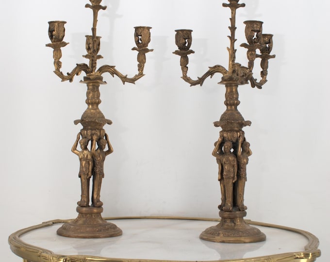 Pair of Bronze Empire Wall Sconces – Elegant Bronze Nymphs – Luxury Candlestick Set – Timeless Gift & Classic Decor