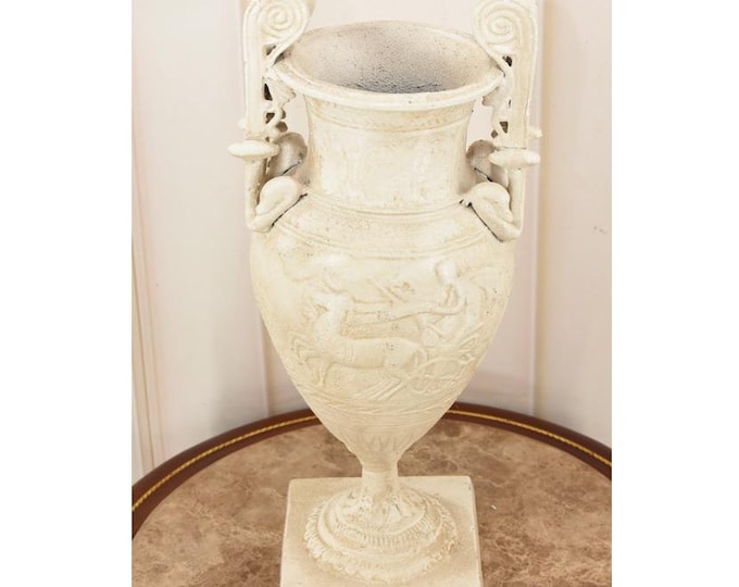 Handmade Cast Iron Art Nouveau Flower Pot - Rustic Beige Garden Urn