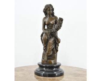 French Bronze Woman with Grapes – Classic Figurative Sculpture, Mature Art
