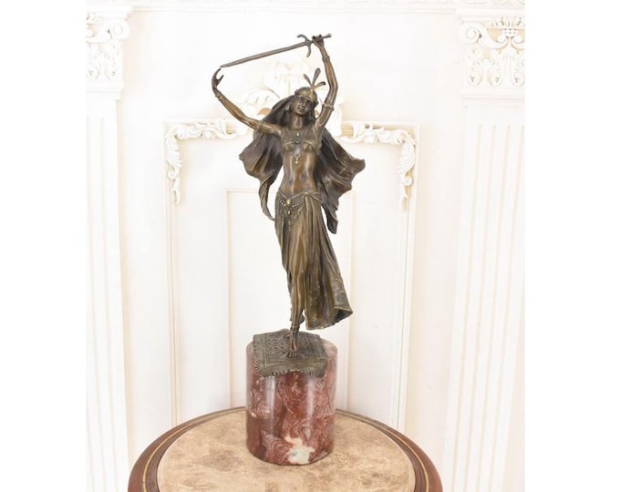 Vintage Bronze Sword Dancer Sculpture, Vienne Style on Black Marble Base