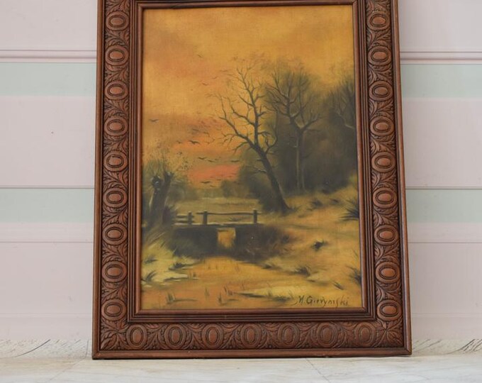 Nocturne Old Painting - Winter Landscape - Oil on Canvas - Gierymski Polish Art - Exclusive Gift - Wall Art - Antique Painting - Home Decor