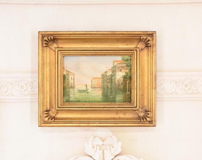 Venice Canal Painting – Italian Cityscape Art in Golden Frame