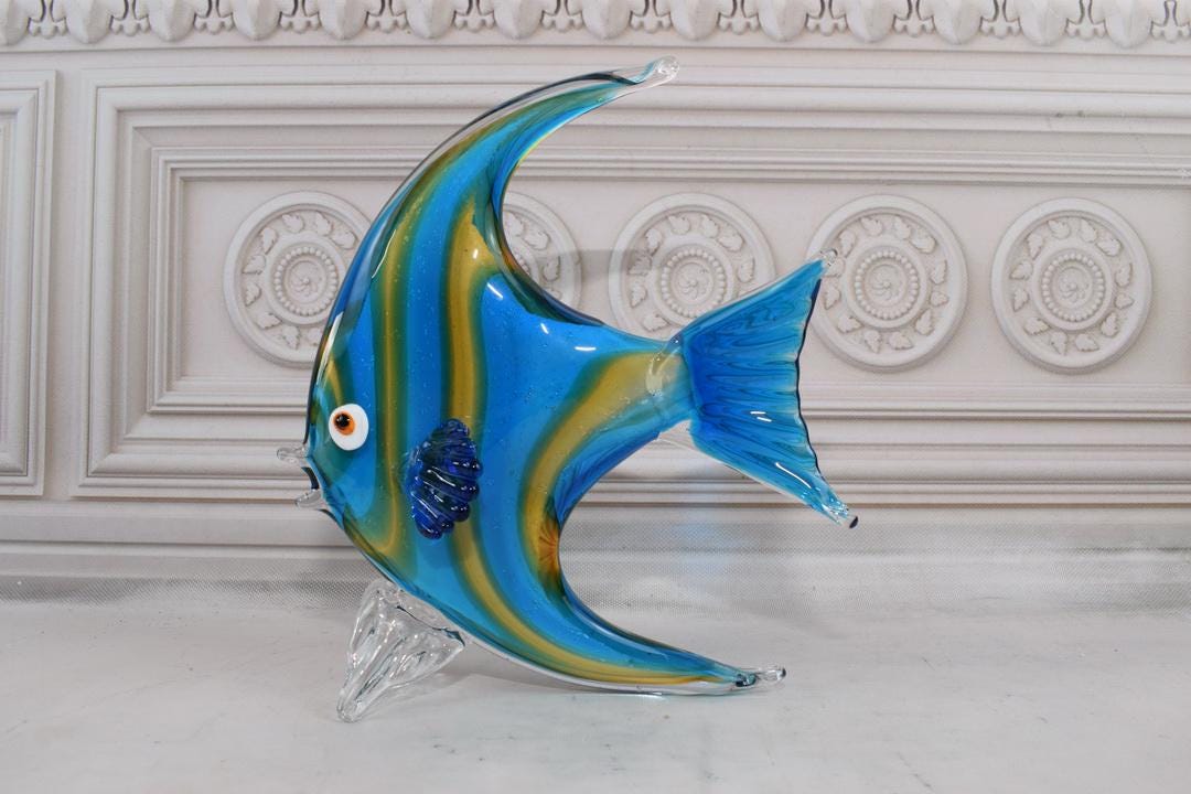 青いベネチアンガラスの魚の彫刻：ムラーノスタイルの置物 - Etsy 日本