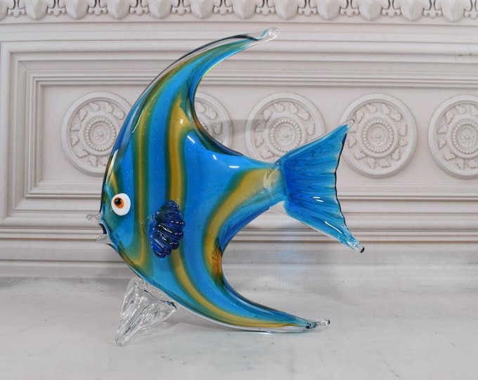 Blue Venetian Glass Murano Style - Blue Fish Scalar - Statue Fish - Unique Figurine Home Decor - Italian Glass - Good Gift for Wedding