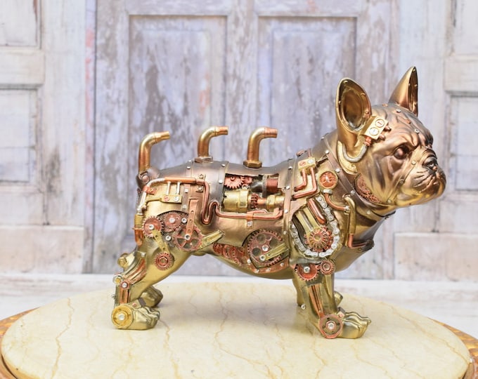 Steampunk French Bulldog - Goldene Figurine  - Steampunk Robot Dog Statue - Gift Good Idea - Home Decor - Amazing Decor