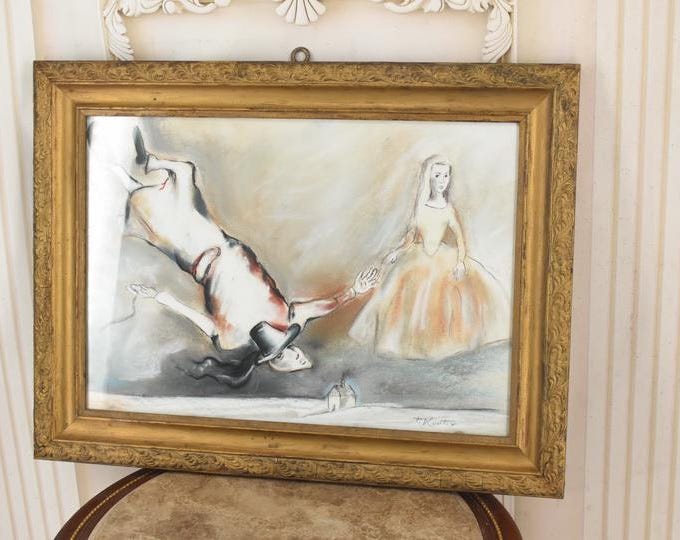 Vintage Polish Modernist Pastel – Surrealist Woman & Figure Art