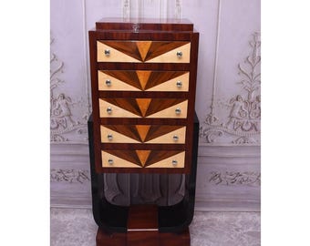 Art Deco Stand Commode: 5-Drawer Wardrobe Bookcase