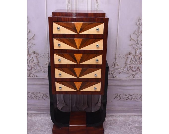 Art Deco Stand Commode: 5-Drawer Wardrobe Bookcase