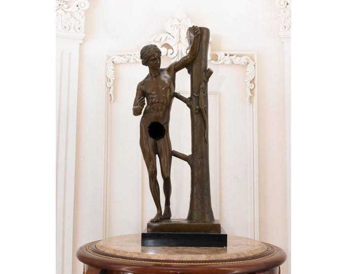 Standing Male Nude with Lizard — Mythological Bronze, signed “Giovanni Nisini” | Unique French Sculpture