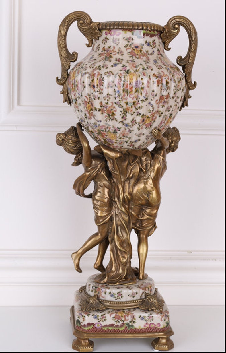 Antique Porcelain Vase With Bronze Nymphs & Floral Design - Etsy