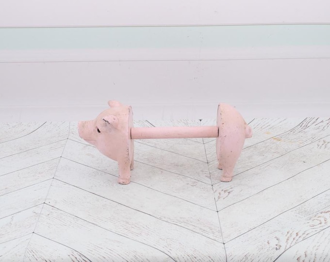 Funny Cast Iron Toilet Roll Holder - Pink Pig Figure Vintage - Toilet Roll Fixture Holder - Bathroom Rustic Factory Style - Home Decor