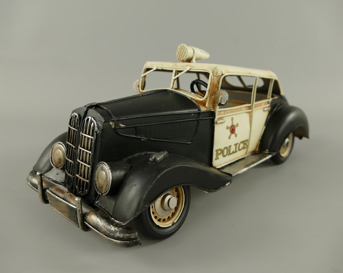 Vintage Police Car Old Metal Model Toy Auto Gift Idea Old School