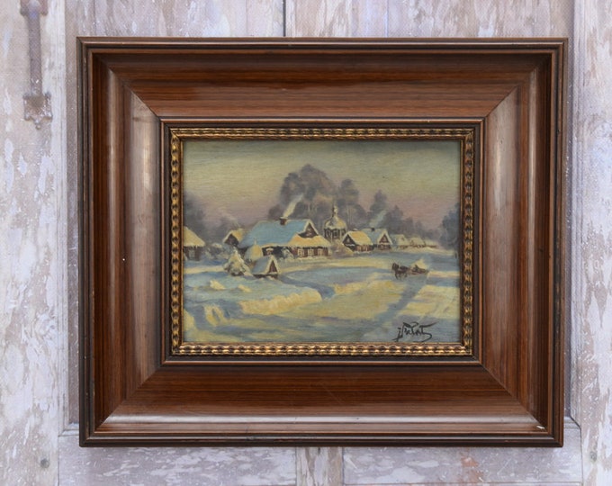 Antique Painting Landscape Winter and Hut -Wall Art - Wall Decor - Nice Wood Frame - Unique Gift - Home Decor