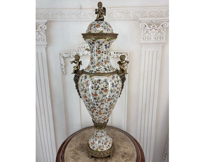 Vintage French Gilded Amphora Vase – Angel Decor Centerpiece