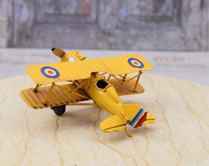 Large Vintage Yellow Airplane - Old Classic Metal Model - Yellow Plane Toy - Gift Idea for Pilot - Home Decor - Collector Item