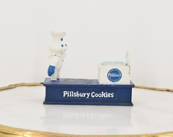 Vintage Cast Iron Pillsbury Cookies Mechanical Bank - Unique Money Box Toy Gift, Antique-Style Collector's Item, Nostalgic Decor for Home