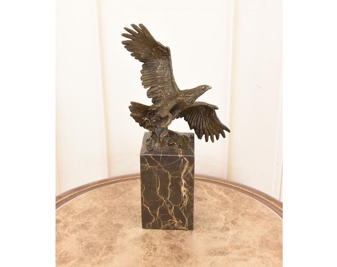 Flying Eagle Bronze Sculpture on Marble Base - Home Decor