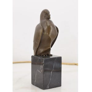 Elegant Art Deco Pigeon Bronze Sculpture on Marble Base - Peaceful Bird Statue - Vintage Statue - Home Decor - Gift Idea
