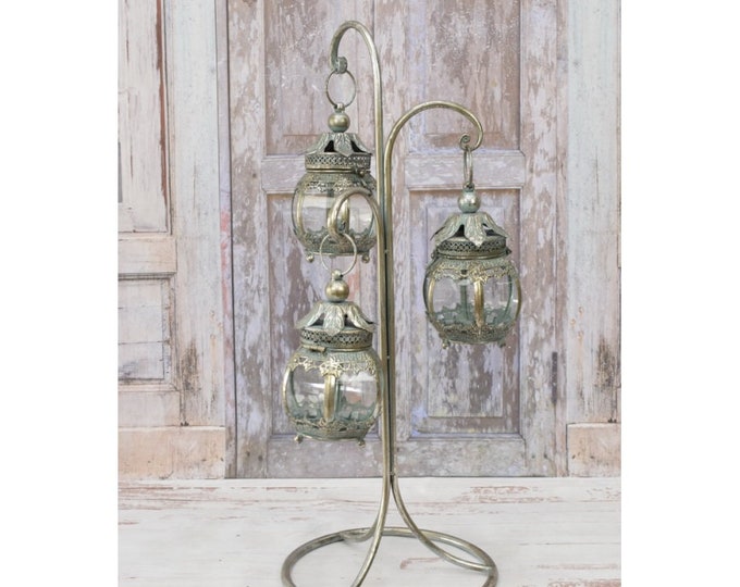 Amazing three Lantern - Vintage Lamps -  French Country Bronze Effect Metal - Candle Lamp - Lighting Hanging - Home and Garden Decor
