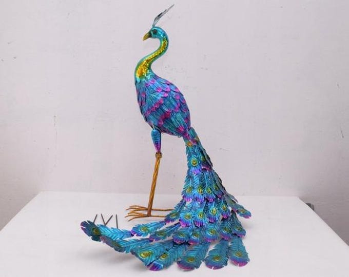Large Colorful Iron Peacock Statue – Garden Decor
