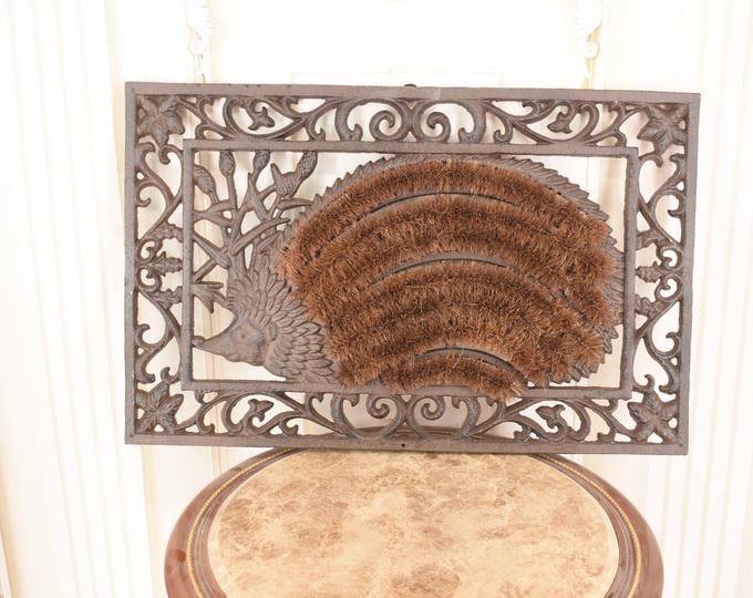 Vintage Cast Iron Boot Scraper – Hedgehog Boot Cleaner – Rustic Entryway Decor – Garden House Gift