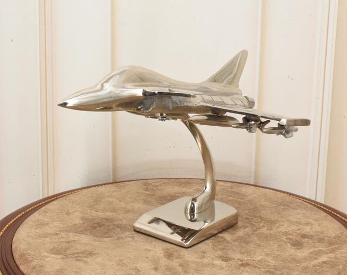 Vintage Aluminum Jet Fighter Model — Classic Silver Military Airplane — Pilot Gift & Desk Decor — Old-School Aviation Figurine