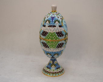 Large Egg Silver - Enamel Russia 84 Gilded Birthday Gift  Eagle Eagles