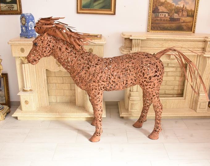 Massive Rustic Metal Horse Sculpture – Handcrafted Garden Statue, Farmhouse Decor