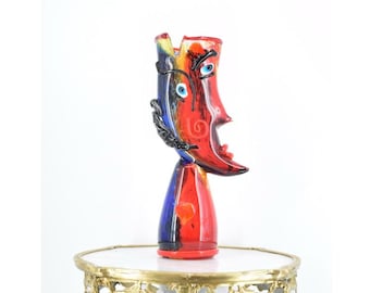 Vintage Face Glass Vase – Funny Murano Style Italian Art Glass – Handcrafted Abstract Venetian Home Decor - Gift Idea