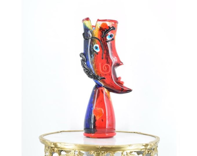 Vintage Face Glass Vase – Funny Murano Style Italian Art Glass – Handcrafted Abstract Venetian Home Decor - Gift Idea
