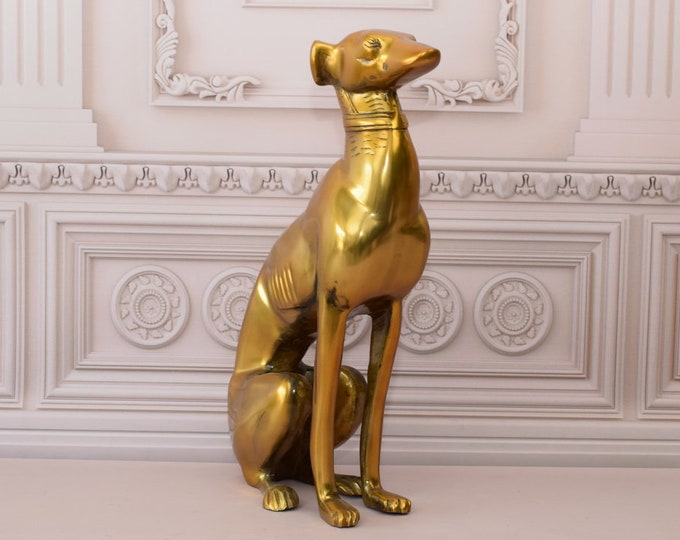 Vintage Brass Greyhound Dog Sculpture: Realistic Home & Garden Statue