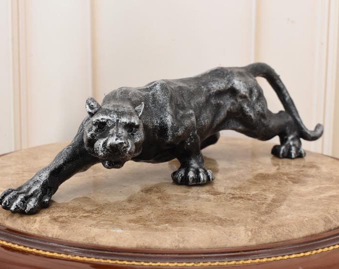 Vintage Panther Sculpture: Large Wild Cat Figurine, Garden Decor