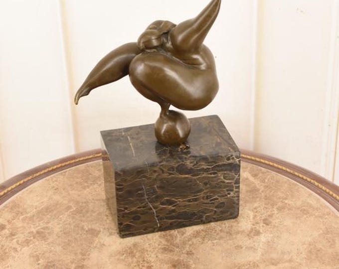Bronze Gymnast Statue – Art Deco Female Figure Sculpture, Signed, Foundry Mark