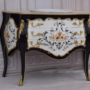 French Commode – Bathroom Vanity with Sink, Hand-Painted Design, Louis XVI Style, Vintage Furniture - Home Decor - Gift Idea