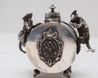 Silver Old Tsar Inkwell - Rats Instand Rare Silver - Russia Silver 84 - Imperial Russia - Luxury Office Decor - Amazing Gift Idea