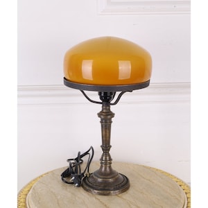 Lampada da banchiere Cognac unica - Lampada da scrivania - Vetro arancione - Regalo per ufficio - Lampada da comodino - Paralume Cognac - Regalo di lusso
