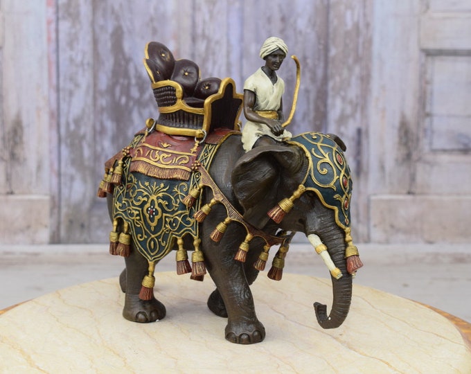 Unique Bronze ! Arab on Camel with Snake Figure - Painted Bronze Sculpture - Oriental Sculpture - Camel Statue - Gift Idea - Home Decor
