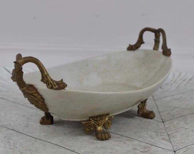 Amazing White Plateau Porcelain with Bronze Ornaments - Vintage Bowl - Art Nouveau Porcelain - Home Decor - Gift Idea for Wedding, Birthday