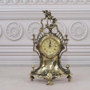 Luxury Brass Table Clock Art Deco Style - Fireplace Clock - Miniature of Floor Clocks with Pendulum - Exclusive Gift Idea - Richly Decorated
