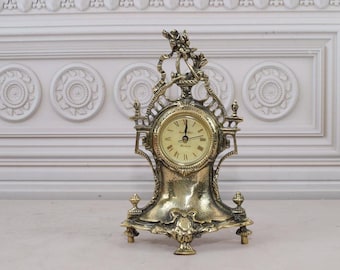 Luxury Brass Table Clock Art Deco Style - Fireplace Clock - Miniature of Floor Clocks with Pendulum - Exclusive Gift Idea - Richly Decorated