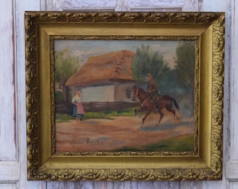 Antique Kossak Painting: Polish Soldier on Horse, Patriotic Wall Decor