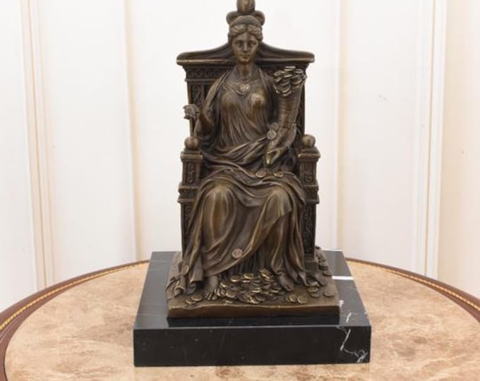 Bronze Goddess Tyche Statue: Greek Fortune Figurine, Mythology Decor