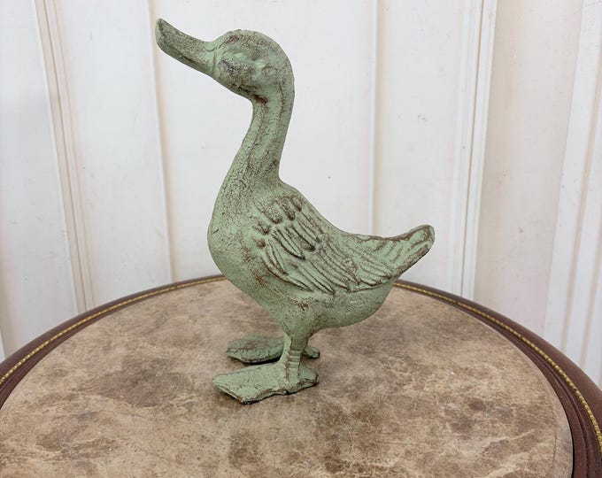 Vintage Cast Iron Duck Figurine - Heavy Patinated Garden Decor