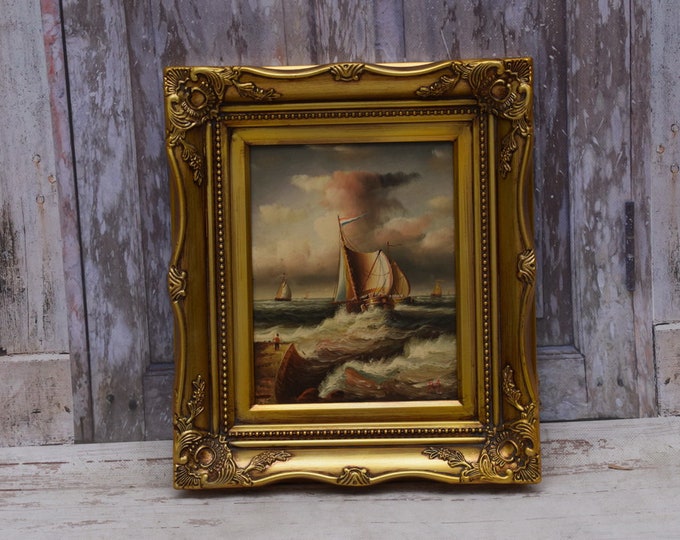 Winter Landscape - Winter Oil on Wood - Nice Painting Oil - Gift Idea - Goldene Frame - Vintage Gift - Wall Decor
