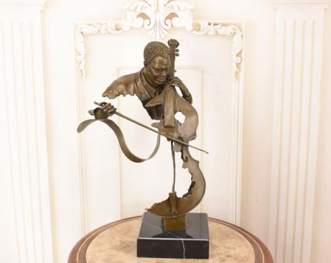Vintage Bronze Style Musician Sculpture – Signed Williams Jazz Player Statue