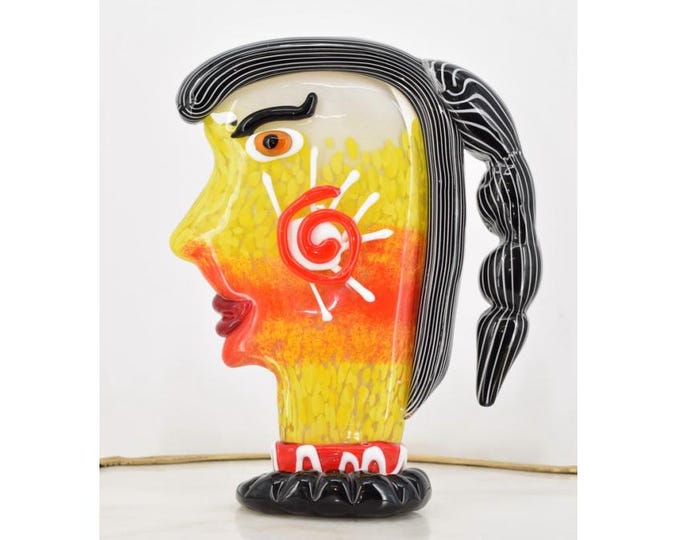 Amazing Statue Woman Head - Vintage Murano Style Glass - Yellow Face Murano Style - Colorful Figure - Home Decor - Collector Item Gift Idea
