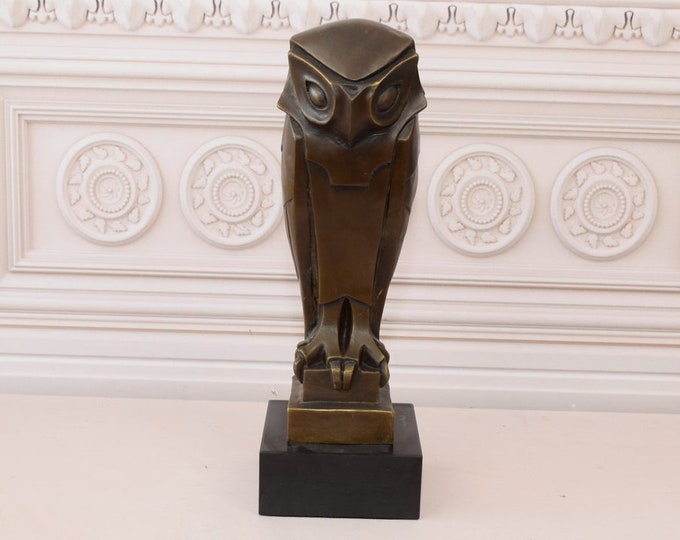 Owl Art Deco Statue - Bronze Wisdom Symbol Figurine Marble - Elegant Owl Animal Gift Idea - Wonderful - Home Decor
