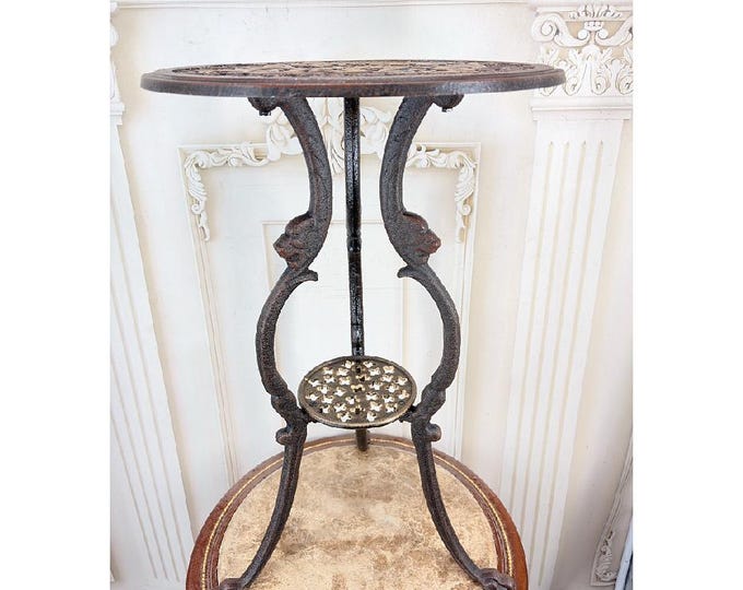 Solid Vintage Brown Cast Iron Flower Table: Home & Garden Decor