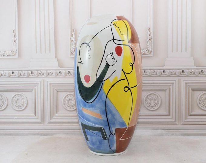 Vintage Porcelain Flower Vase - Abstract Painted Vase - Home Decor - Modernist Art Collectible - Home Decor - Gift for Birthday